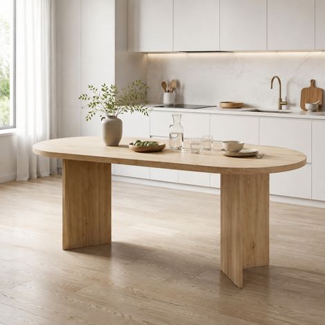 Tavolo da pranzo 200 x 90 cm per 6-8 persone, piano ispessito in MDF, angoli arrotondati, rovere (1/5)