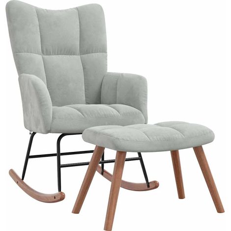 Fauteuil à bascule d'allaitement rembourré relax pour salon avec repose-pied en velours gris clair DEC028788