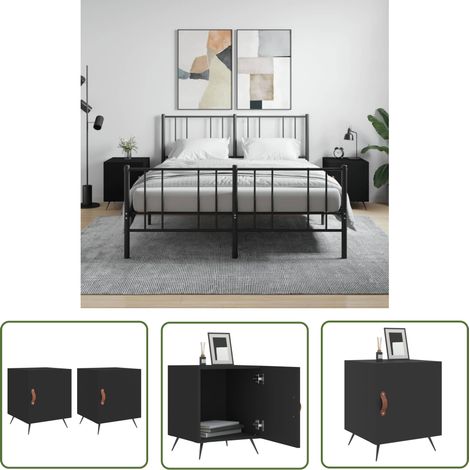 The Living Store Tables de chevet 2 pcs noir 40x40x50 cm bois d’ingénierie - Table De Chevet - Meuble De Chambre - Armoire De Chevet - Commode - Design Moderne (1/5)