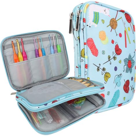 Pochette pour crochets, étui à aiguilles à tricoter, sac de rangement zippé pour crochets ergonomiques en aluminium avec poignées en caoutchouc, organisateur d'accessoires (1/5)