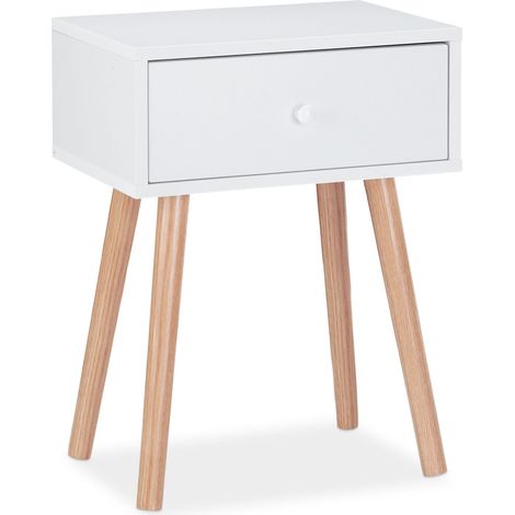 Comodino scandinavo bianco 40 x 30 x 50 cm con pratico cassetto tocco retrò in legno bianco 130009648