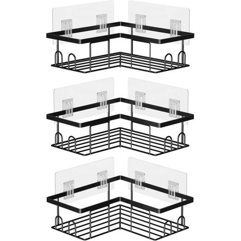 Étagère de Douche sans Percage, Etagere Salle Angle de Bain, Rangement Douche pour Nettoyant pour Corps de Shampoing (3 Pièces Etagère Salle Angle- Noir)