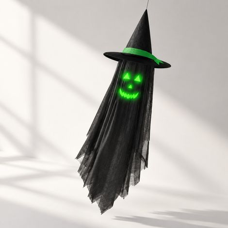 Décoration suspendue fantôme luminescente Halloween , chapeau de sorcier, brille la nuit après exposition à la lumière, longueur 100 cm (1/5)