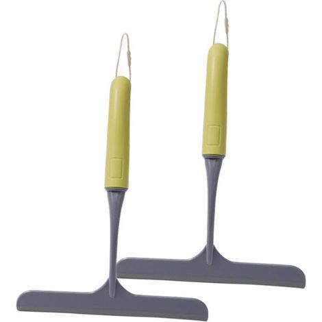 Set of 2 Mini Silicone Bathroom Glass Squeegee, PP Squeegee with 2 Storage Hooks, Shower and Glass Accessories, Grey
