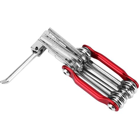 Kit de réparation de vélo multifonction 11 en 1, clé hexagonale, tournevis, outil de réparation pliable, rouge (1/5)