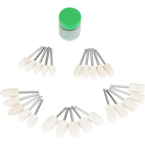 Ortviai Têtes de polissage en laine et feutre pour outil rotatif – Lot de 25 pièces, tige 3 mm, formes conique et cylindrique (1/5)