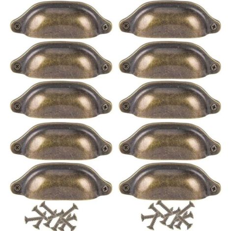 Lot de 10 poignées de porte de 98 mm, décoratives pour tiroirs et meubles - Laiton antique (1/5)
