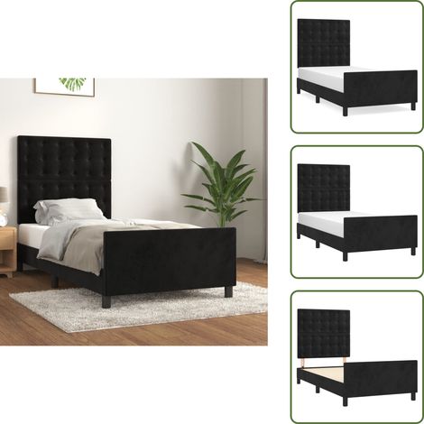 Bettgestell mit Kopfteil Schwarz 90x190 cm Samt - Samtbettwäsche - Doppelbett - Boxspringbett - Lattenrost - Hochbett