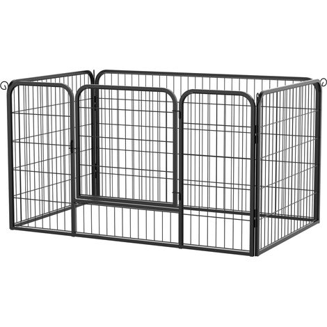 Parc à jeux rectangulaire pour chien avec 4 panneaux métalliques, porte et double verrouillage, enclos d'éducation, 125 x 80 x 70 cm, noir (1/5)