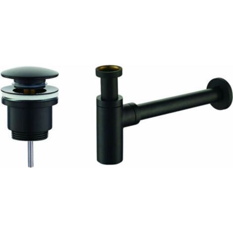 Ensemble vidage et siphon noir mat PIRALLA KITSCA1 - Modèle rond - Noir mat (1/3)