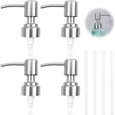 Lot de 4 Distributeurs de Savon Acier Inoxydable, Tête de Pompe, Encastrable, Idéal pour Cuisine, Salle de Bain, Pompe de Rechange (1/5)