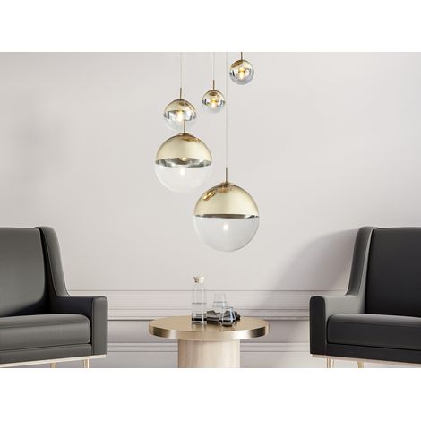 LED Pendelleuchte 5-flammig, Glaskugeln Gold & Klarglas, Ø 65cm (1/5)