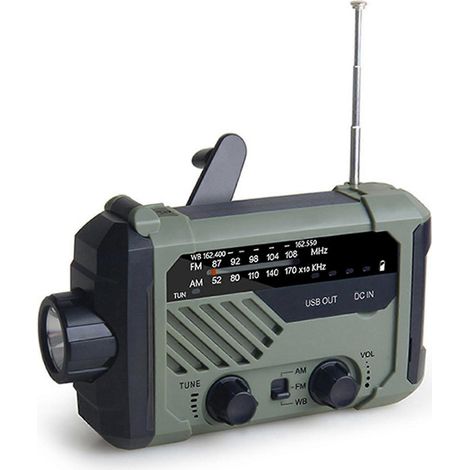 AM/FM NOAA Handkurbelradio, tragbares Wetterradio mit 2000mAh Solarbatterie, SOS-Alarm und Leselampe für den Außenbereich