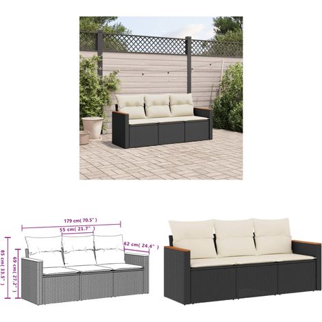 Salon de jardin 3 pcs avec coussins noir résine tressée - Ensemble Salon De Jardin - Meuble Extérieur - Résine Tressée - Rotin Synthétique - Canapé D'extérieur - Home & Living (1/3)