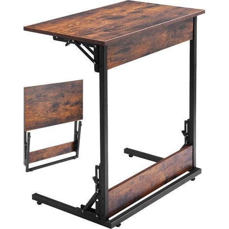 Table en C pliable, plateau robuste, cadre métallique et pieds réglables, idéale pour salon, chambre ou bureau, dimensions 60x37x70 cm, finition bois brun et noir. (1/5)