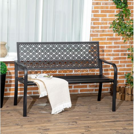 Banc de jardin 2 places avec dossier et accoudoirs, structure en acier noir, style moderne, capacité 240 kg, pour terrasse et extérieur - CHICFURN (1/5)