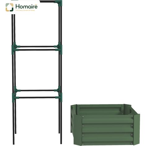 HOMAIRE Hochbeet mit Rankhilfe, Blumen- und Gemüsebeet aus verzinktem Stahl für Garten und Balkon, grün