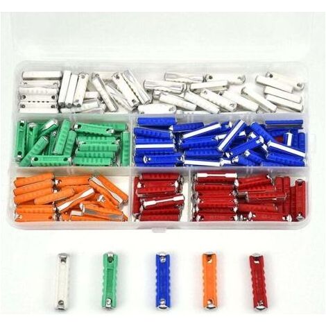 FENOPLASTICAFusibili a siluro FOREHILL 200 pezzi, fusibili per auto a forma di siluro multicolore assortiti Amp 5A, 8A, 10A, 16A, 25A, per auto d'epoca europee (1/5)