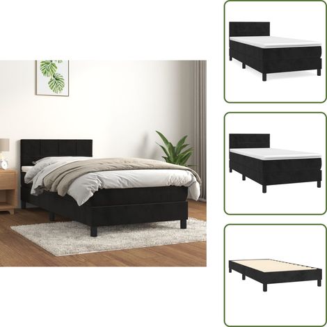 The Living Store Giroletto a Molle con Materasso Nero 80x200 cm in Velluto - Materasso a molle