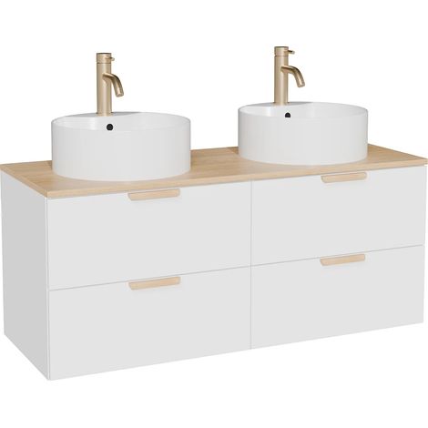 Mobile bagno sospeso con lavabo da appoggio rotondo e rubinetto Bianco L120 cm - AVORELI (1/5)