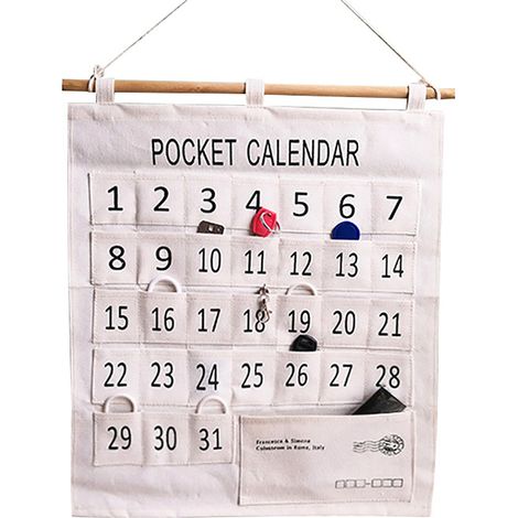 Tableau de Calendrier Mural Éducatif en Coton et Lin avec 31 Pochettes - Organisateur pour Salle de Classe (1/5)