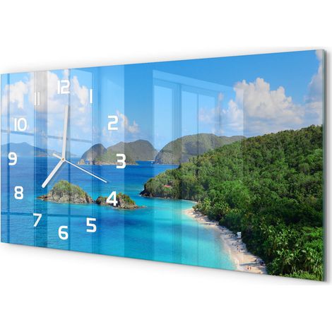 Horloge Murale Originale 60x30 cm Verre Trempé Cadeau Maison Moderne Îles Vierges (1/5)