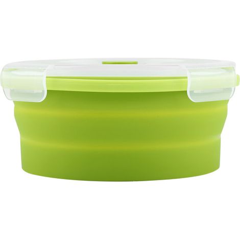 800ml Round Silicone Bento Box Collapsible Lunch Box Microwave Food Container (Light Green)