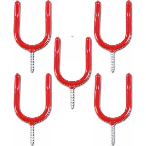 Crochet de rangement robuste pour outils de garage, vis pour atelier/jardin/abri de jardin/porte-pelle de garage, couleur rouge (lot de 5) (1/4)
