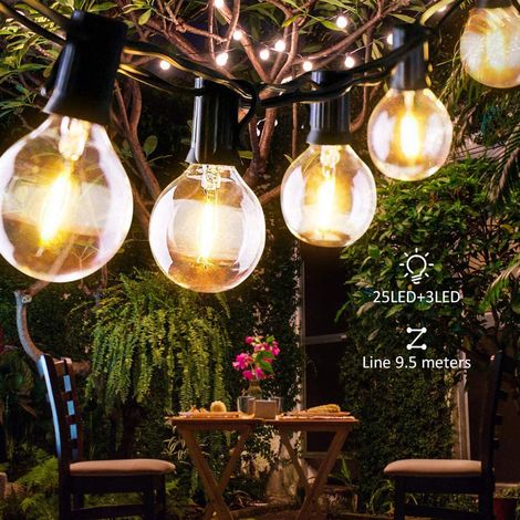 Guirlande Lumineuse Extérieure 9,3m 25 LED avec 3 Ampoules de Rechange pour Jardin Mariage Fête Noël (1/5)