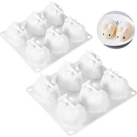 Set aus zwei hasenförmigen Silikonformen mit je sechs Mulden für Kuchen und Mousses wiederverwendbares Backzubehör für Desserts (1/5)
