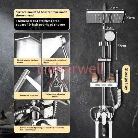 10-Inch Square LIEBERWELL Rain Shower System with Handheld Sprayer, Waterfall Combo, Brass, Adjustable Height, Chrome Finish (1/5)