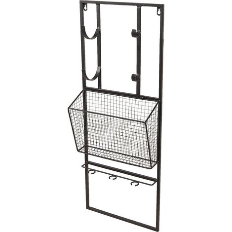 Porte-bouteilles mural étagère à vin en métal noir pour bouteilles et verres 32 x 12 x 82 cm - PANGIVO (1/4)