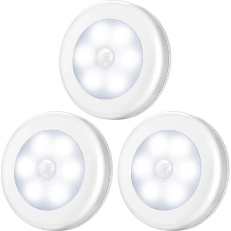 Veilleuse LED Automatique,Lampe A Detecteur de Mouvement Interieur,Lampes LED Sans Fil,3 Modes (Auto/On/Off) ,LED Lampe de Placard, Rechargeable Lampe USB pour Vitrines, Couloir(3 packs Blanc) [Classe (1/6)