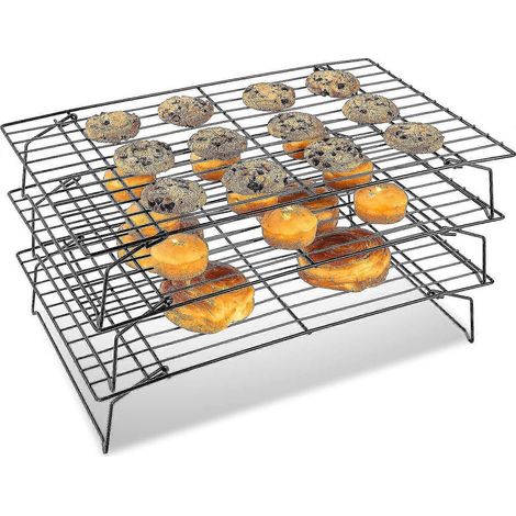 Grille à gâteaux à 3 étages, grille de refroidissement, grille arrière en acier inoxydable, 34 x 24 cm (1/4)