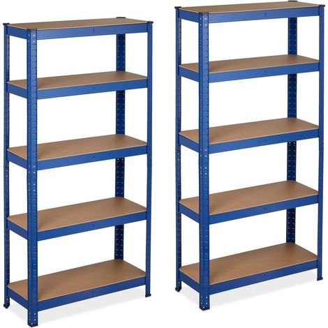 2 x Schwerlastregal, HBT: 150 x 75 x 30 cm, Traglast: 875 kg, 5 Böden, zum Stecken, Keller & Garage, Stahl, blau