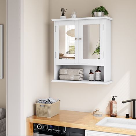 Mueble de baño con espejo 54,6 x 19,8 x 60 cm, MDF blanco DESVIAE (1/5)