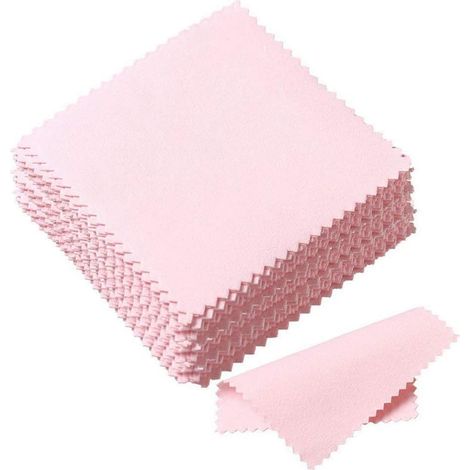 Lot de 100 chiffons de polissage pour bijoux pour essuyer l'argent sterling, or, platine, laiton, lunettes, montres, téléphone portable, chiffon de nettoyage – Rose, Fibre (1/5)