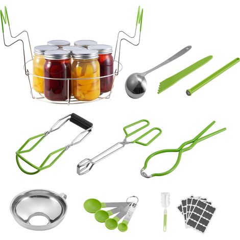 Mophorn Kit de démarrage pour mise en conserve, 9 pièces, ensemble de mise en conserve au bain-marie en acier inoxydable pour débutants, avec grille, louche,entonnoir, pinces, lève-bocal, ouvre-bocal (1/2)