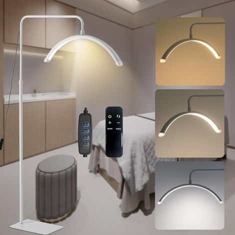 48w Lampe Demi Lune avec Télécommande, Lampe sur Pied pour Extension de Cils, Tatouage, Onglerie, Esthétique Professionnel, Soins Peau, Sourcils. Hauteur et Luminosité Réglables, Blanc (1/5)