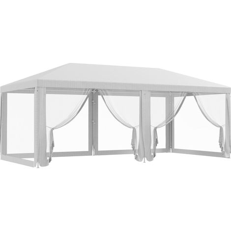 Tente de jardin 6 x 3 m avec 6 moustiquaires latérales et 2 portes zippées pour terrasse/patio, blanche