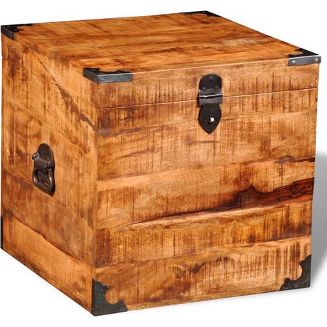 Vidaxl – Coffre de rangement cubique en bois de manguier brut – Dimensions 46 x 46 x 46 cm – Finition cirée – Fabrication artisanale (1/7)