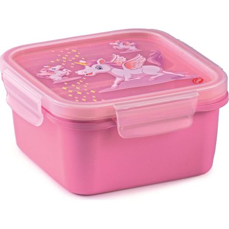 Snips Lunch Box Quadrato Porta Merenda Bambini Contenitore per Cibo Decoro Unicorno 4 chiusure di sicurezza Colore Rosa 0,80 LT 15x15x7,5 Made in Italy 0% BPA (1/5)