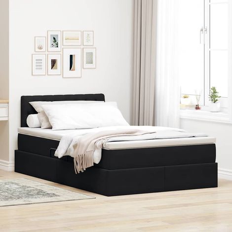 Bett mit Stauraum und LED mit LED Schwarz 120 x 190 cm Samt