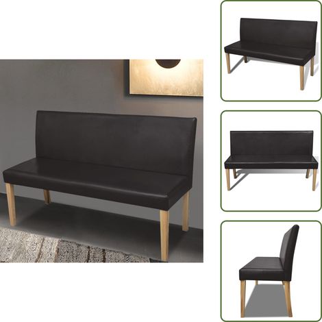 Sitzbank 139,5 cm Dunkelbraun Kunstleder - Wohnzimmerbank - Flurbank - Holzbank - Lederbank - Massivholzbank (1/5)