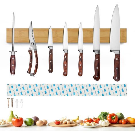 Magnetic Knife Holder 50 cm, Bamboo Wall Magnet Knife Holder, Magnetic Bar for Knives and Utensils, Magnetic Bar without Drilling for Kitchen (1/5)