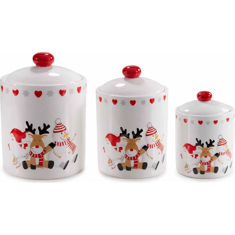 Barattoli / contenitori / biscottiere porta dolci alimentari di Natale in ceramica con stampa Babbo Natale, Grande: Ø 14,5 cm x 20 H