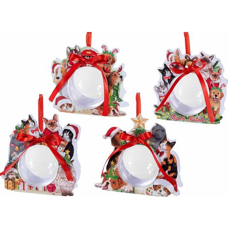 Sfere trasparenti apribili in plastica alimentare in confezione con cani e gatti natalizi, set da 20 pezzi, Ø 8 cm