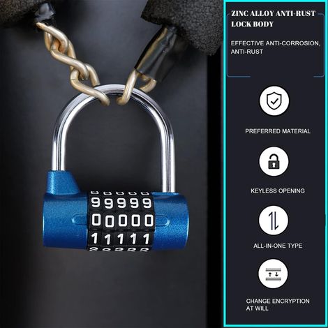 CSPARKV 5 Digit Combination Lock, 2 Pcs Gym Lock, Can Be Resettable Combination Locks for Locker, Toolbox, Fences, Bicycle, etc Blue (1/4)