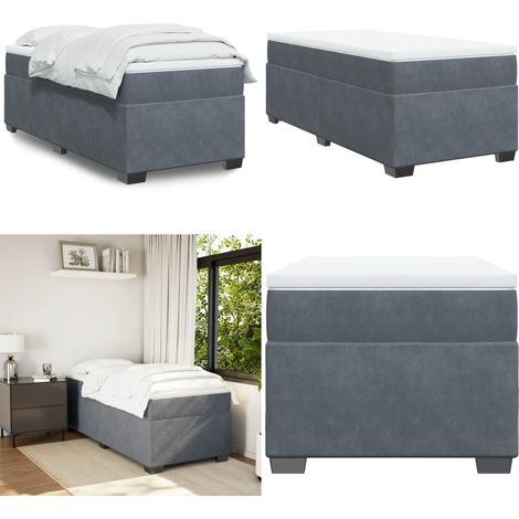 Sommier à lattes de lit et matelas Gris foncé 90x190 cm Velours - Lit Double - Lit Plateforme - Lit Avec Sommier - Matelas Moelleux - Matelas À Ressorts Ensachés - Home & Living (1/5)