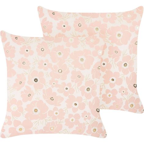 Dekokissen 2er Set TRITELEIA Samtstoff 45 x 45 cm Rosa Blumenmuster (1/5)